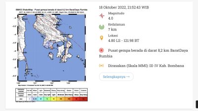 Gempa Bumi M 4.0 Guncang Bombana