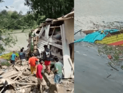 Rem Blong, Truk Bermuatan Kayu Tabrak Rumah dan Kios Warga hingga Terjun ke Sungai Konoweha