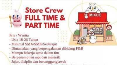 Info Loker Kendari: Mixue Ice Cream & Tea Buka Rekrutmen Posisi Store Crew