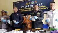 Kapolres Konawe AKBP Ahmad Setiadi dalam release pers pengungkapan sabu 4,3 kilogram di Hari Lahir Pancasila/Ilfa, HaloSultra.com