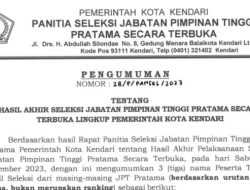 Pansel Umumkan Hasil Akhir Seleksi JPTP Terbuka Lingkup Pemkot Kendari