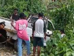 Pikap Kecelakaan Tunggal di Jalan Poros Mosolo – Langara, 1 Penumpang Tewas di TKP