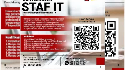 Universitas Sulawesi Tenggara Buka Rekrutmen Posisi Staf IT, Simak Persyaratannya!
