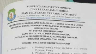 Pemkab Bombana Beri Rekomendasi Kesesuaian Tata Ruang Kawasan Industri PT SIP di WIUP Aktif PT PLM dan PT AABI