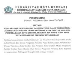 Hasil UKK Calon Direksi dan Dewas Perumda Kendari Diumumkan, Ini Nama-namanya
